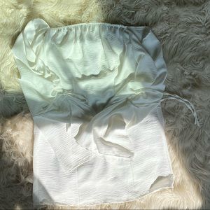 Rouched White Sleeve Off-the-shoulder mini dress